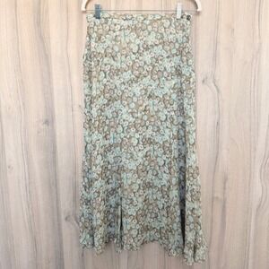 Jones New York Silk Floral Skirt Beige Blue Size 6 Cottage Y2K